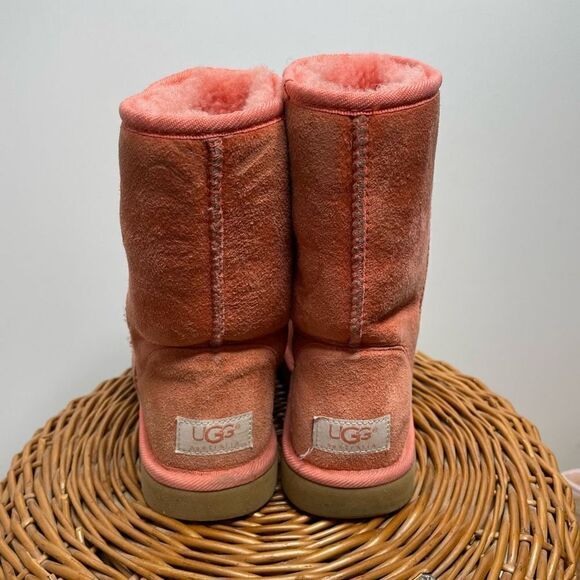 UGG Classic‎ Short 5825 Leather Sheepskin Lined Winter Boots Pink Coral Orange 7 - Picture 4 of 9